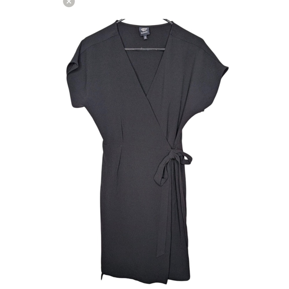Bobeau Black Wrap Dress Short Sleeve V-Neck Side Tie Small Office Chic Classic‎